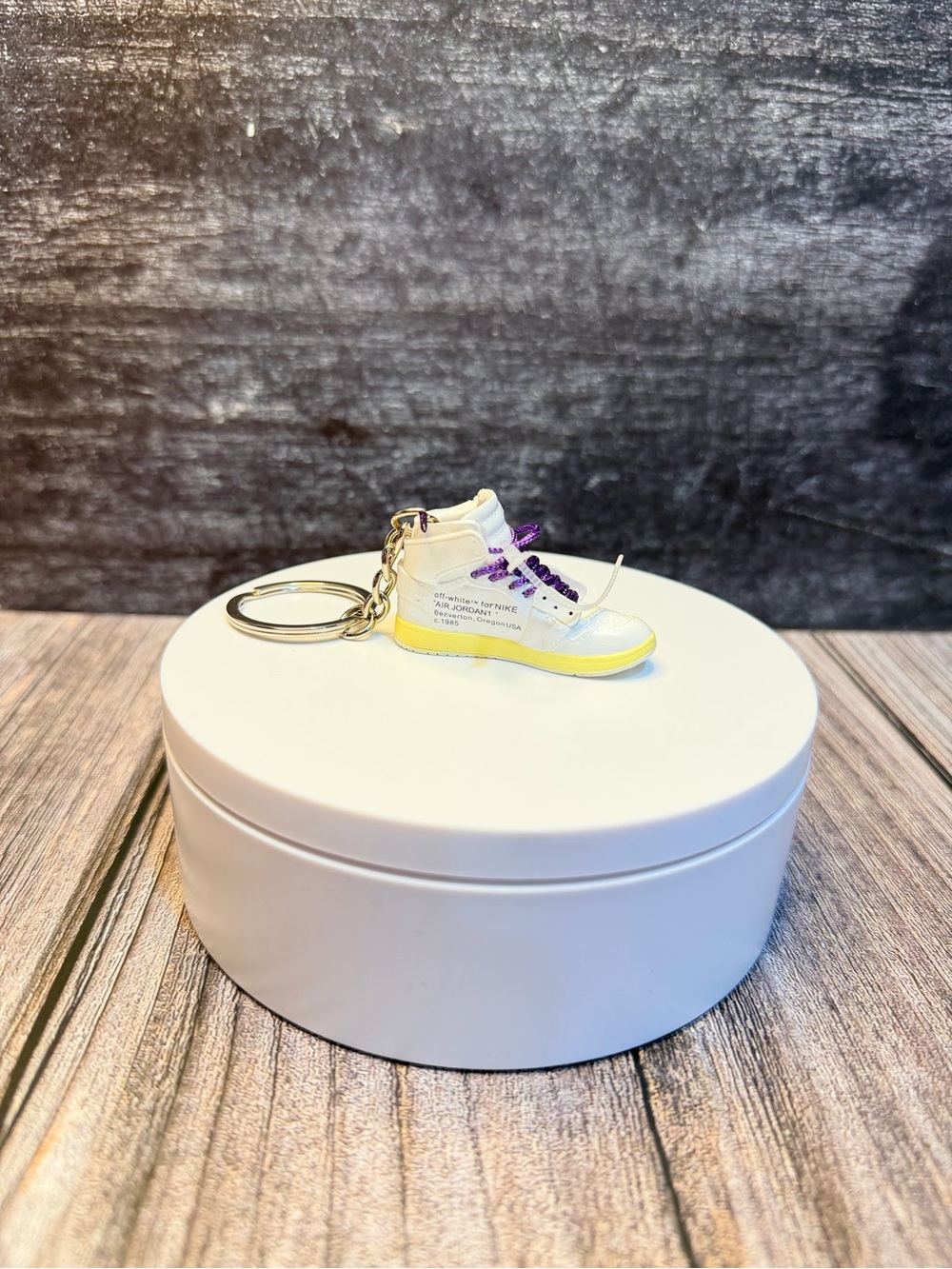 OffWhite Air Jordan Sneaker Keychain with Purple Laces